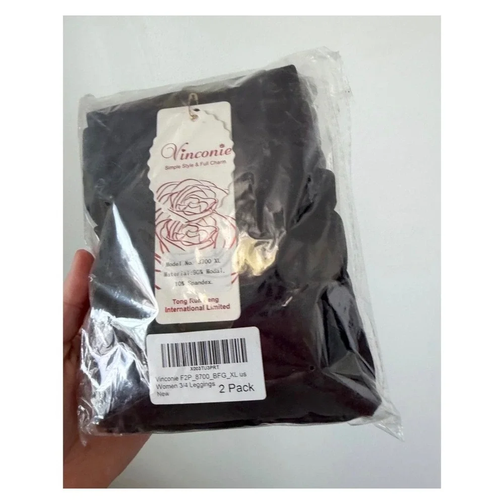 Vinconie Women's Knee/3/4 Capri Cropped Leggings Two-Pack(Black & Grey) Size XL - Picture 3 of 3